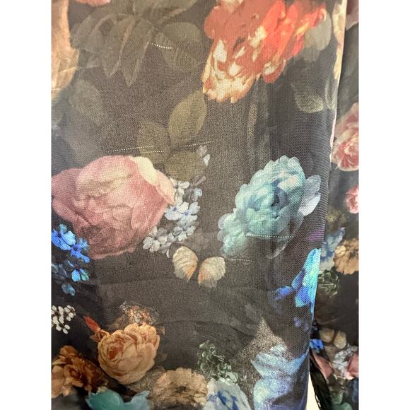 Massimo size Large Top Black Floral Sheer long-sleeve women's blouse flaw - Picture 15 of 16